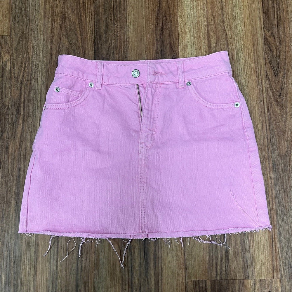 Topshop Light Pink Frayed Mini Skirt